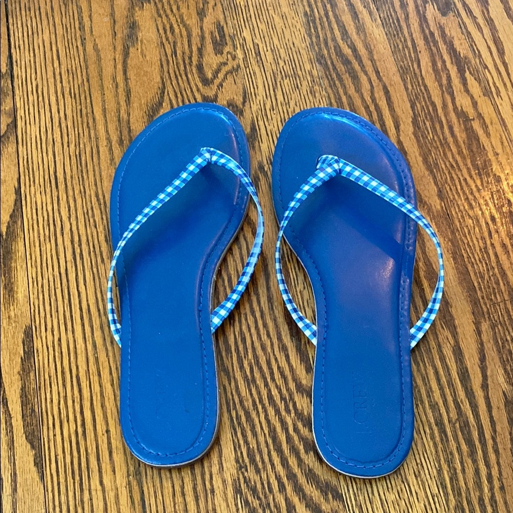 J. Crew Blue Sandals with Checkered Straps